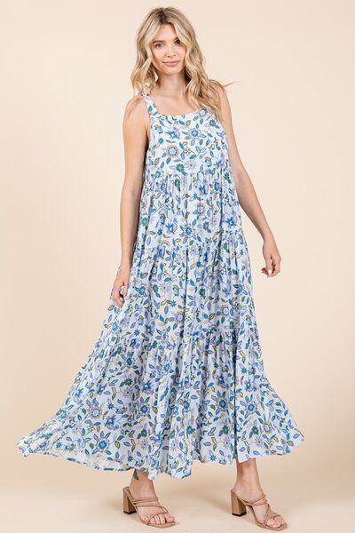 Mittoshop Flower Print Tiered Sleeveless Empire Maxi Dress