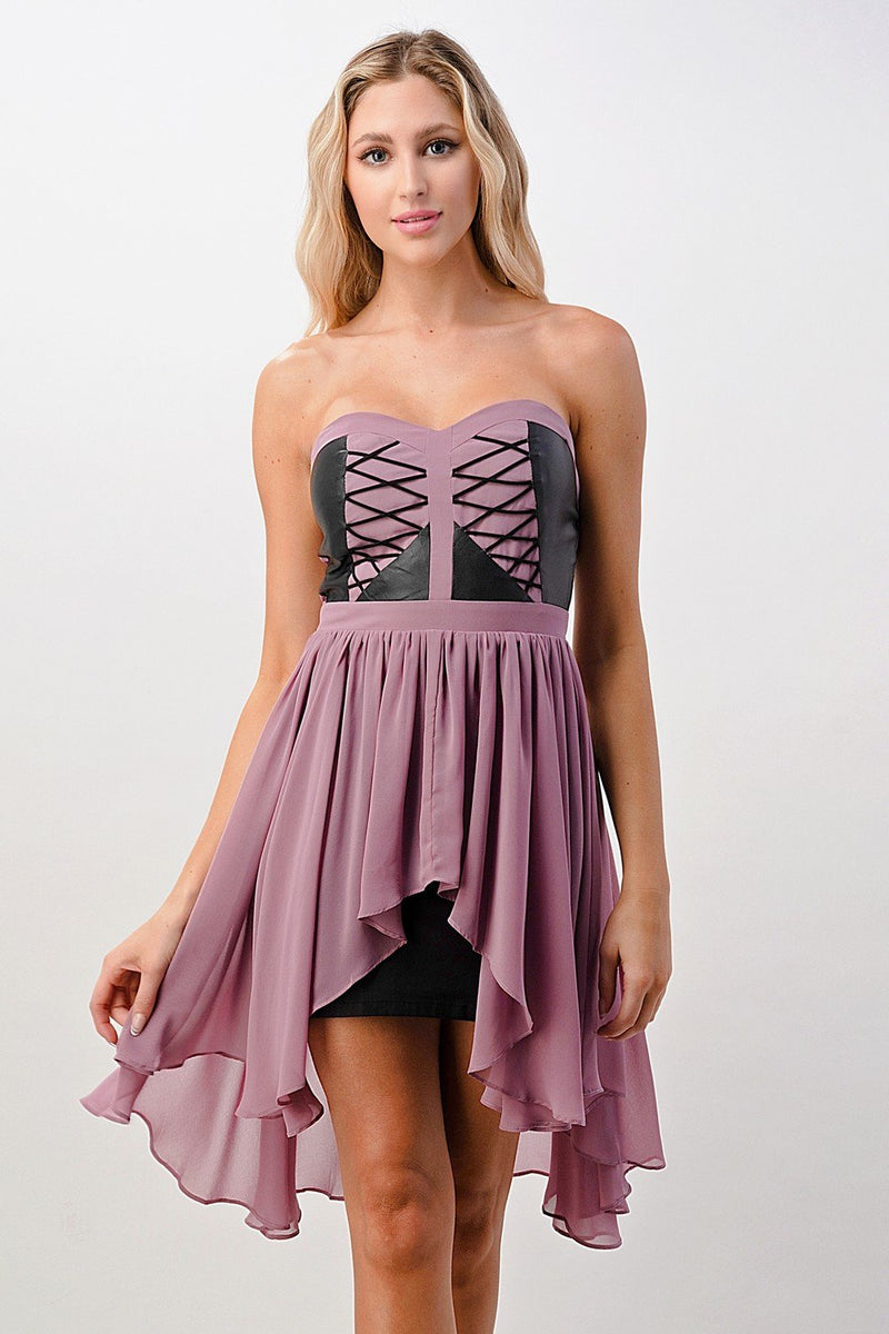 Strapless Lace-Up High-Low Dress