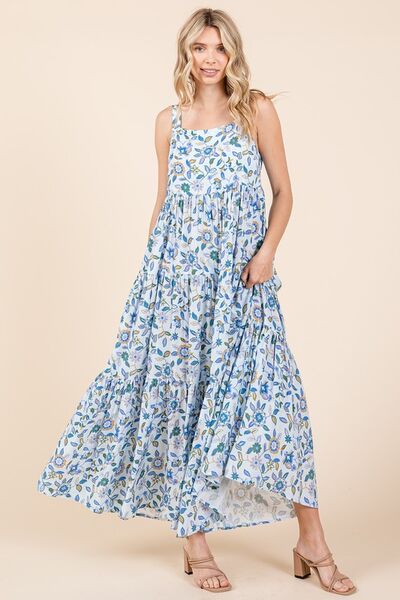 Mittoshop Flower Print Tiered Sleeveless Empire Maxi Dress