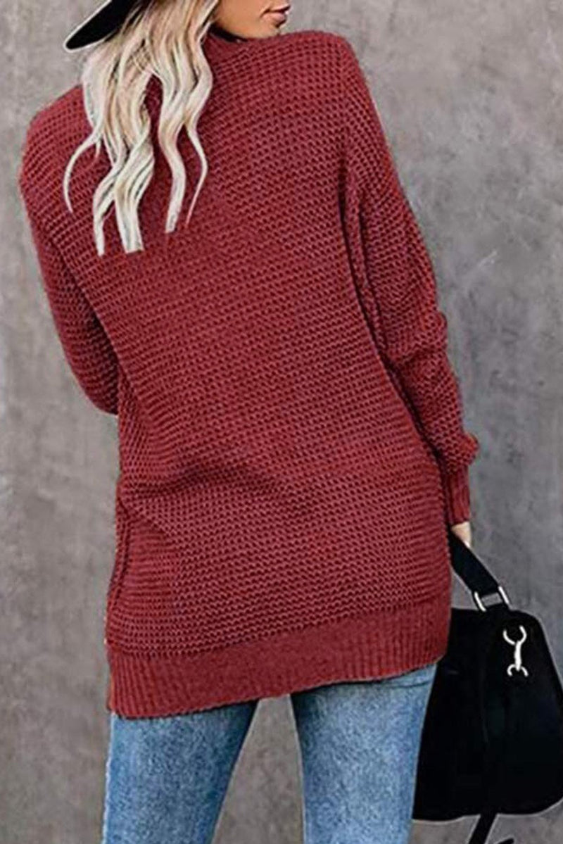 Pocket Knitted Solid Color Cardigan