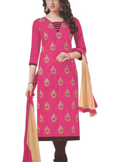 Pink Embroidered Bhagalpuri Silk Unstitched Dress