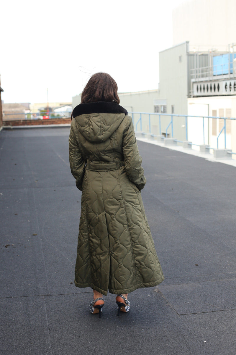 Quilted Single Breasted Longline Hooded Coat