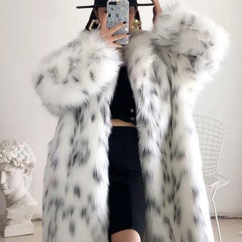 Women Winter New Faux Fox Fur Coats Ladies Casual Snow Leopard Print