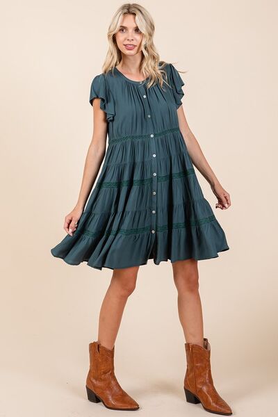 Mittoshop Lace Detail Ruffled Button Down Tiered Dress