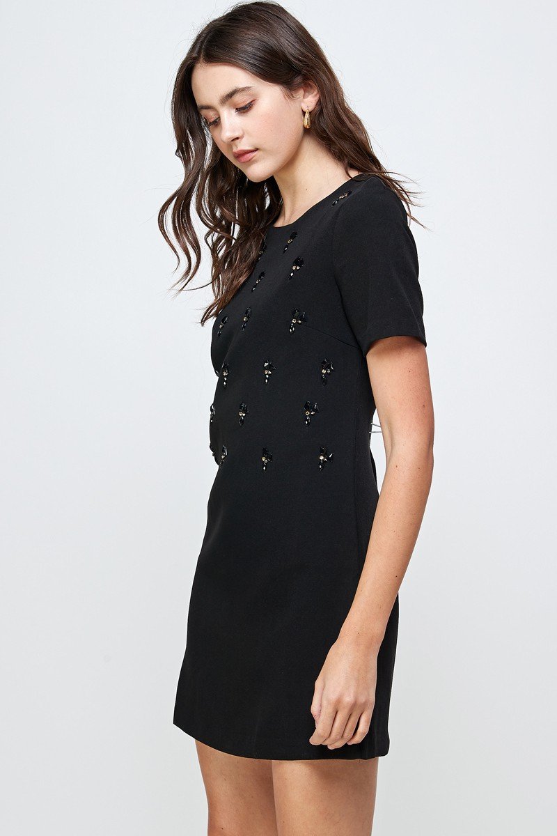 Embellished Short Sleeve Mini Dress