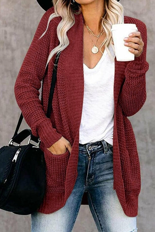 Pocket Knitted Solid Color Cardigan