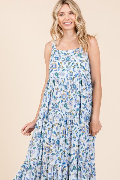 Mittoshop Flower Print Tiered Sleeveless Empire Maxi Dress