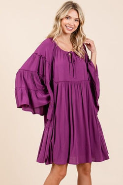 Mittoshop Frill Tie Neck Bell Sleeve Dress