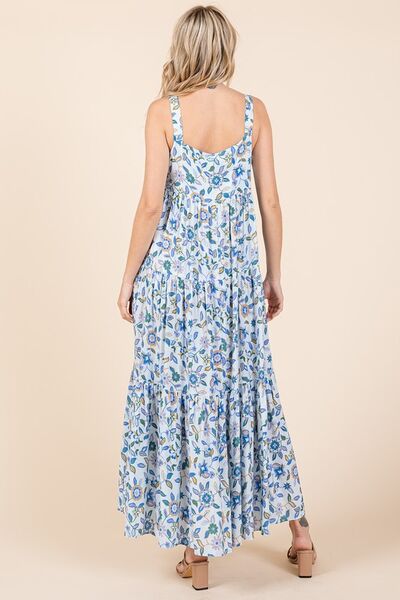 Mittoshop Flower Print Tiered Sleeveless Empire Maxi Dress