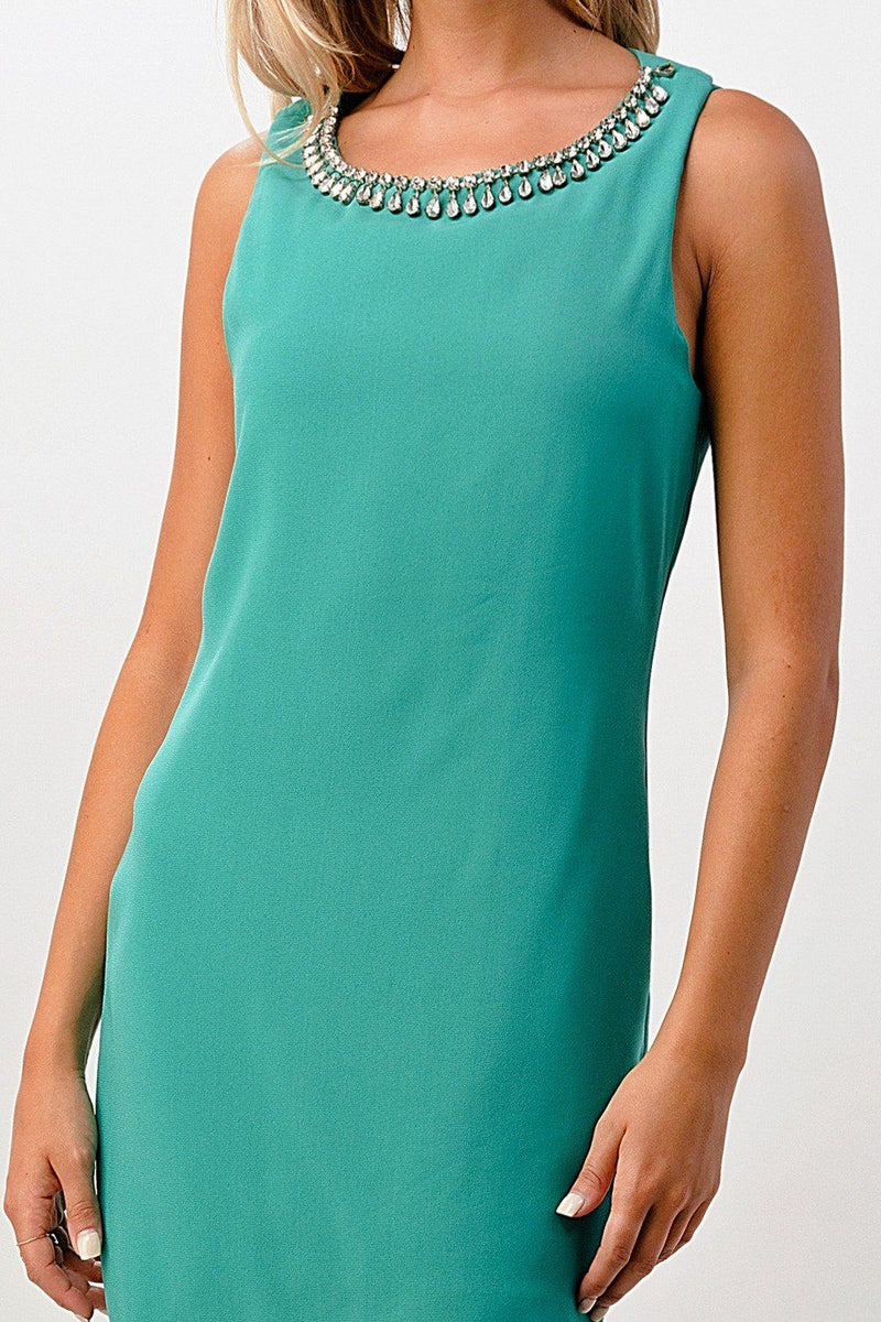 Embellished Neckline Sleeveless Shift Dress