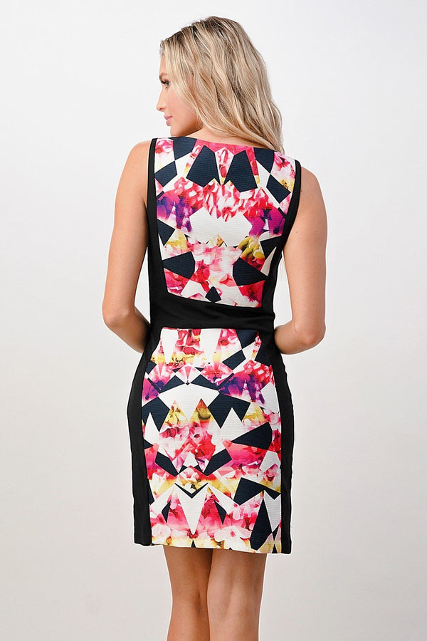 Geometric Floral Print Bodycon Dress