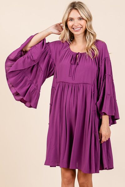 Mittoshop Frill Tie Neck Bell Sleeve Dress