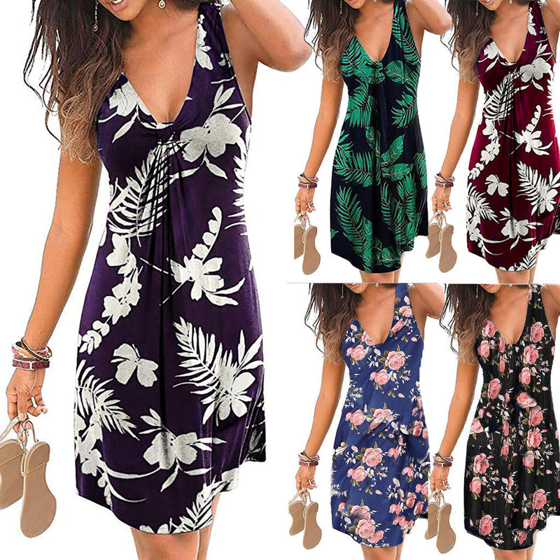 Large Size Dress Spring And Summer New Women Sexy V-Neck Print Dress