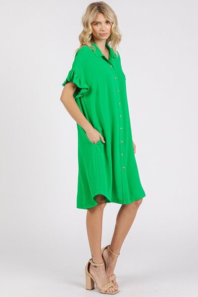 Mittoshop Button Down Flounce Sleeve Dress with Pockets