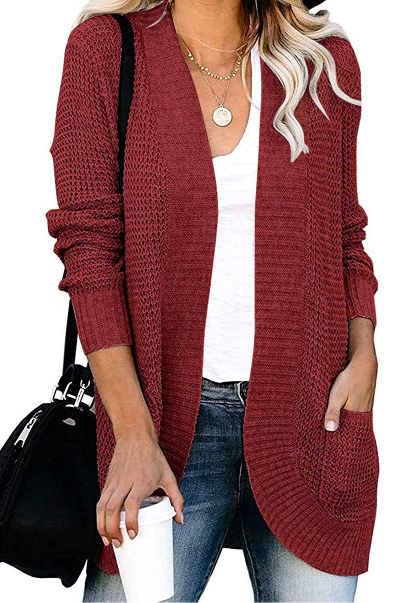 Pocket Knitted Solid Color Cardigan