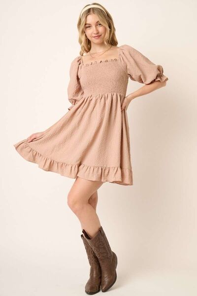 Mittoshop Smocked Ruffled Hem Half Sleeve Mini Dress