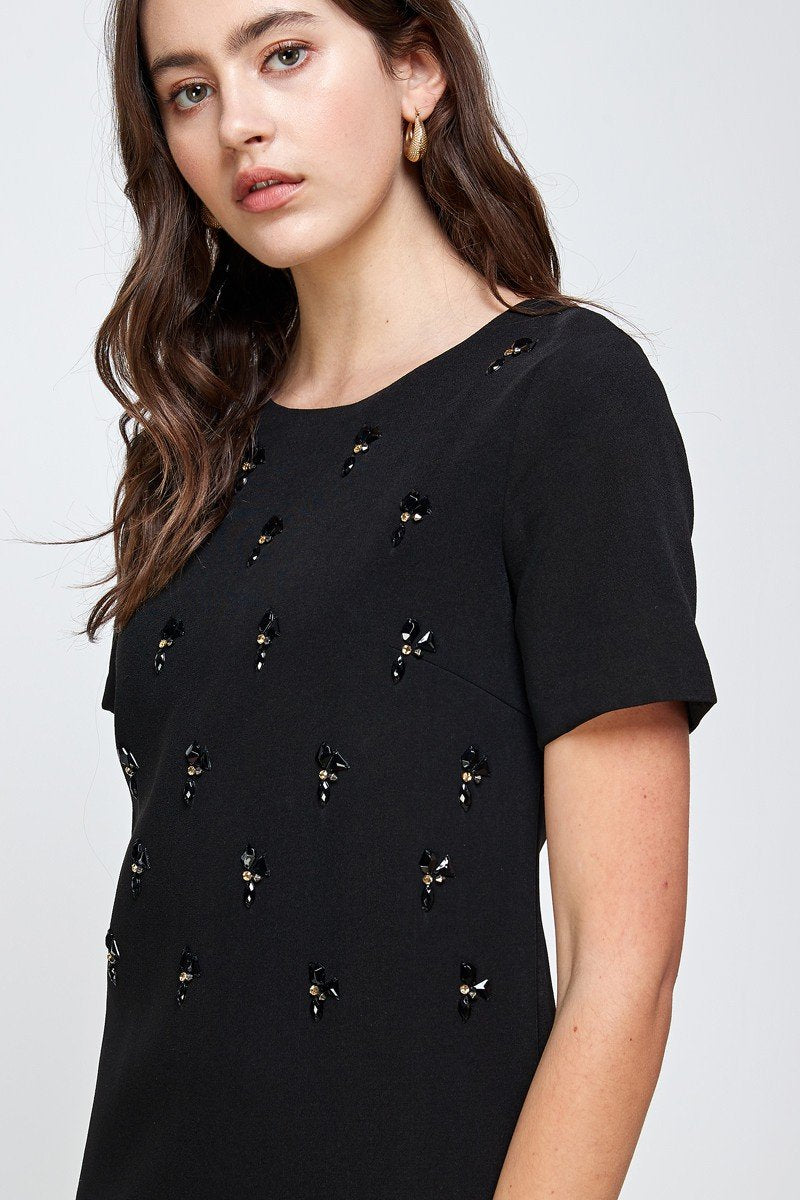 Embellished Short Sleeve Mini Dress