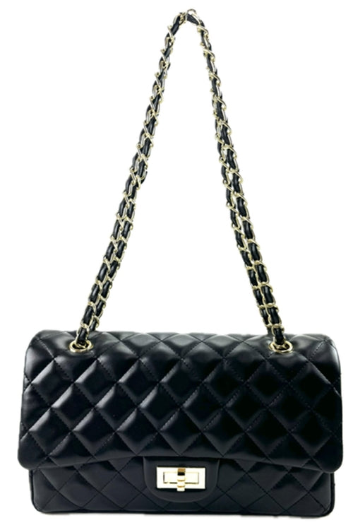 QUILTED FAUX LEATHER HAND BAG