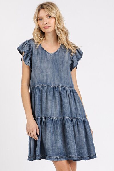 Mittoshop V-Neck Ruffled Cap Sleeve Mini Dress