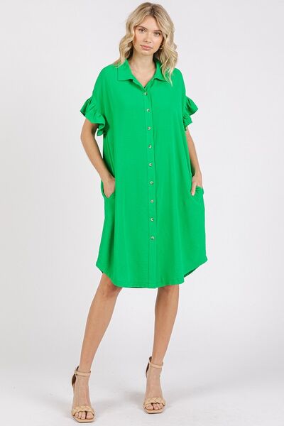 Mittoshop Button Down Flounce Sleeve Dress with Pockets