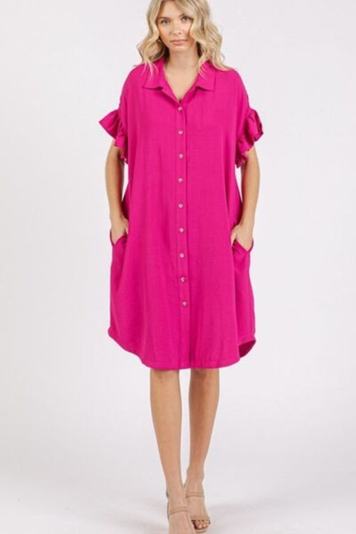 Mittoshop Button Down Flounce Sleeve Dress with Pockets