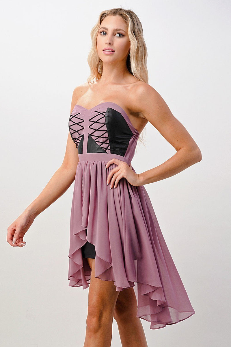 Strapless Lace-Up High-Low Dress