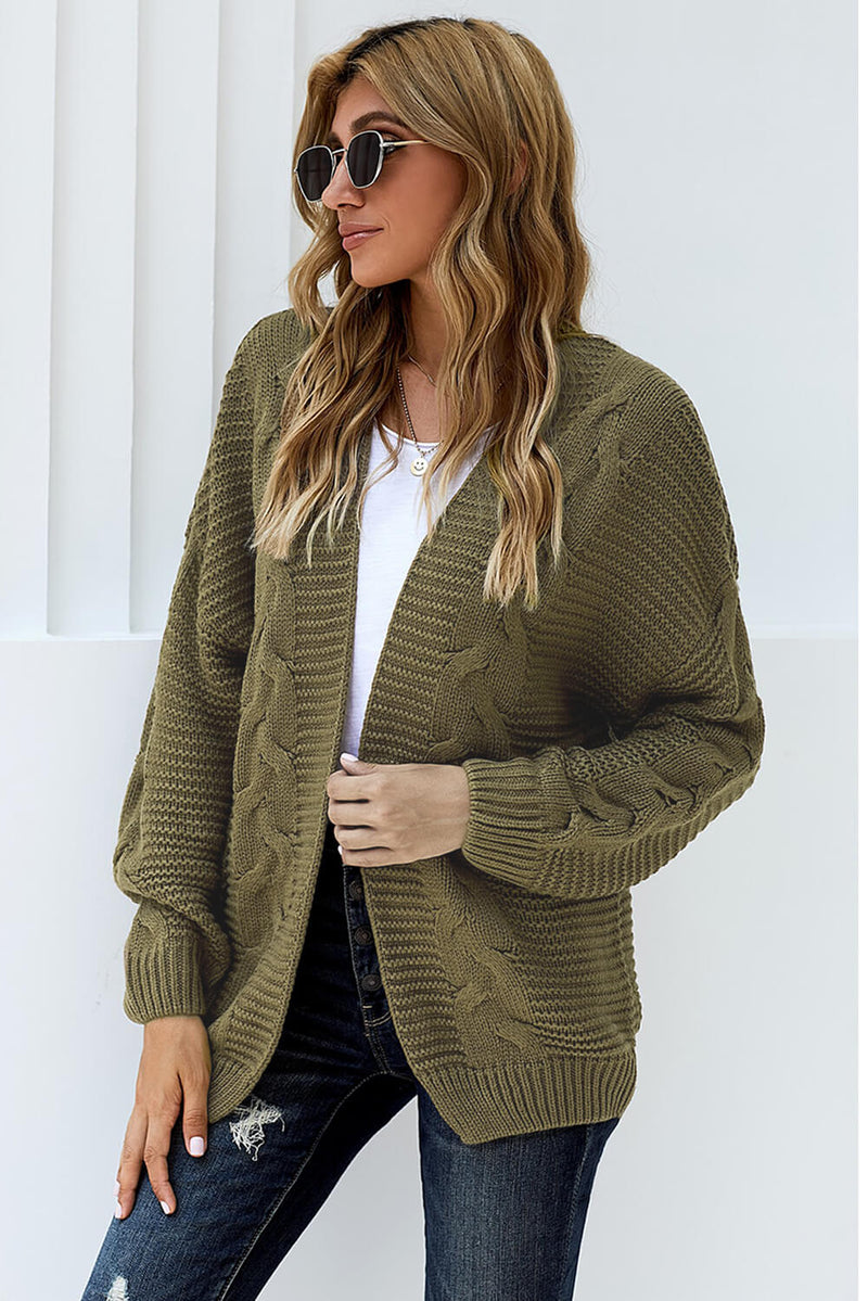 Fashion Olive Chunky Wide Long Sleeve Knit Cardigan