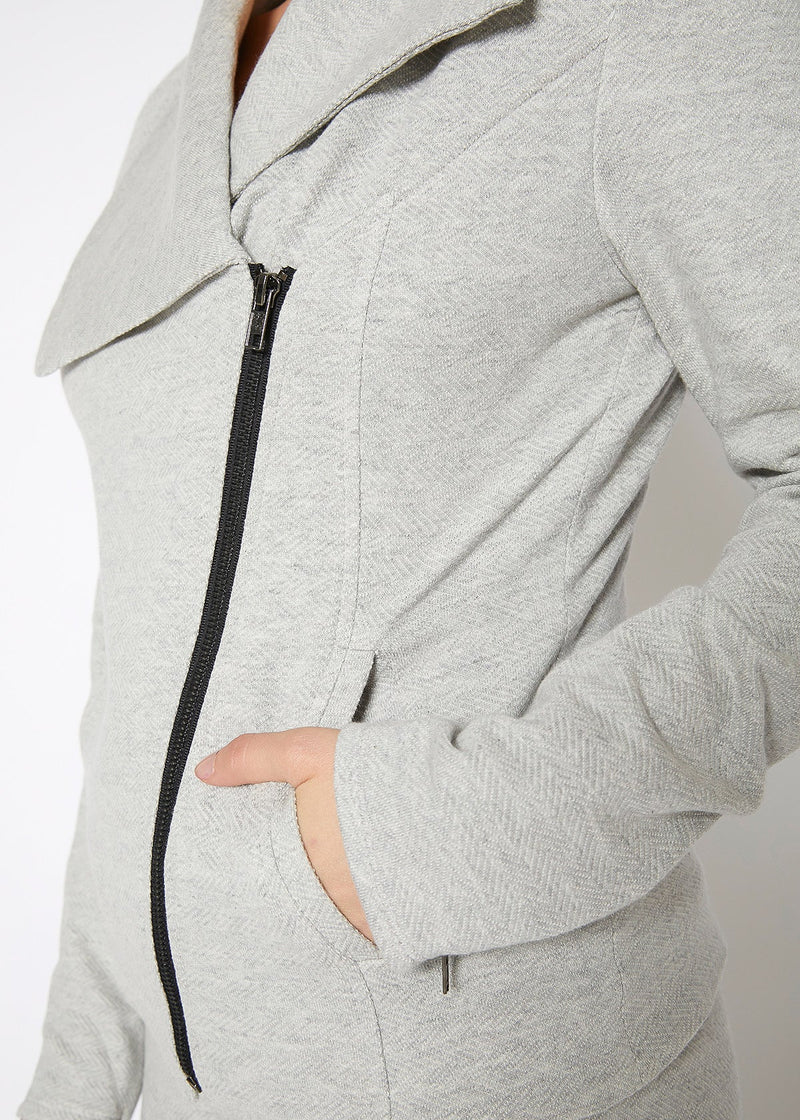 Women's Oversized Collar Zip-Up Moto Jacket In Heather Grey