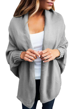 Chic Grey Chunky Knit Open Front Dolman Cardigan