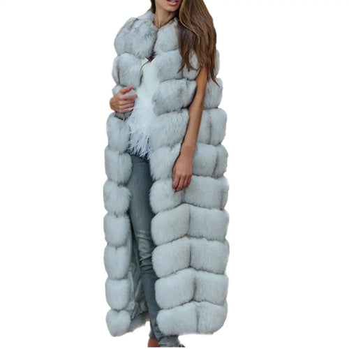 Winter Super Long Faux Fur Vest for Women Fluffy Fake Fur Coat Jacket