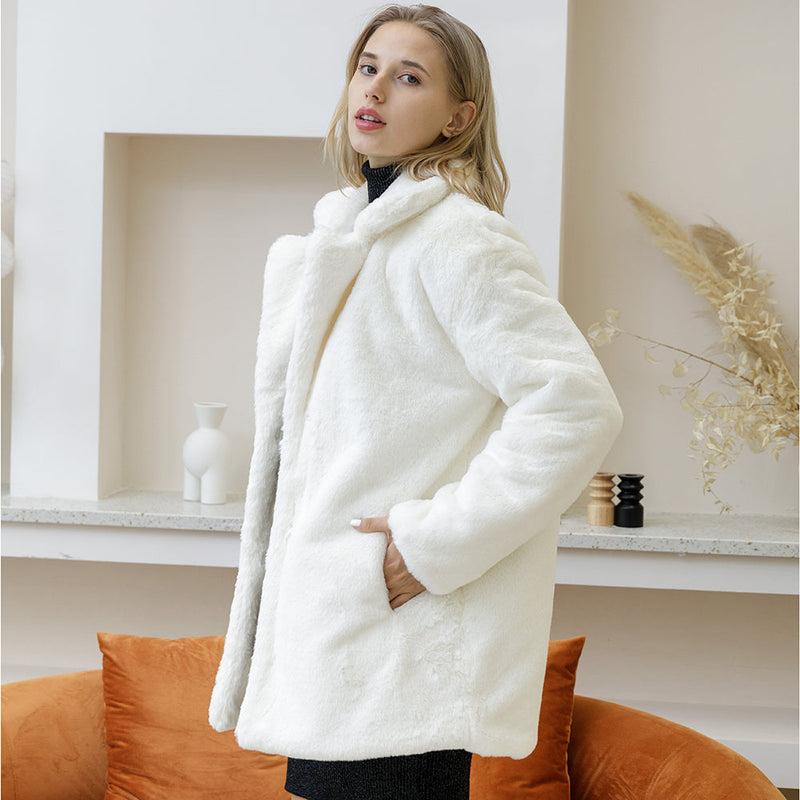 2022 Autumn Winter New Women Faux Fur Coat Elegant Fluffy Thick Warm