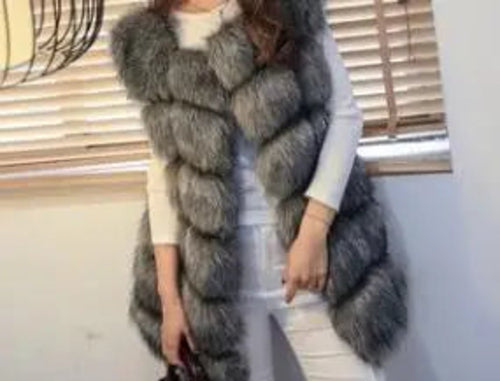 Winter Super Long Faux Fur Vest for Women Fluffy Fake Fur Coat Jacket