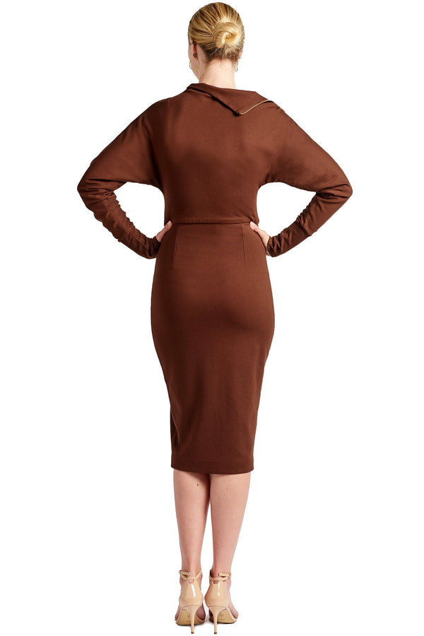 Josefa Asymmetric Dress -  Long sleeve convertible midi dress with