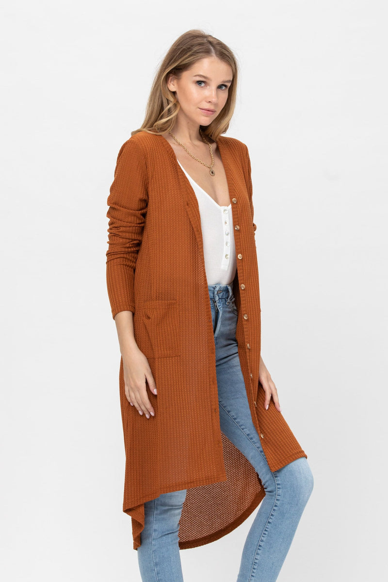 Long Sleeve Button Down Solid Color Knit Cardigans with Pockets