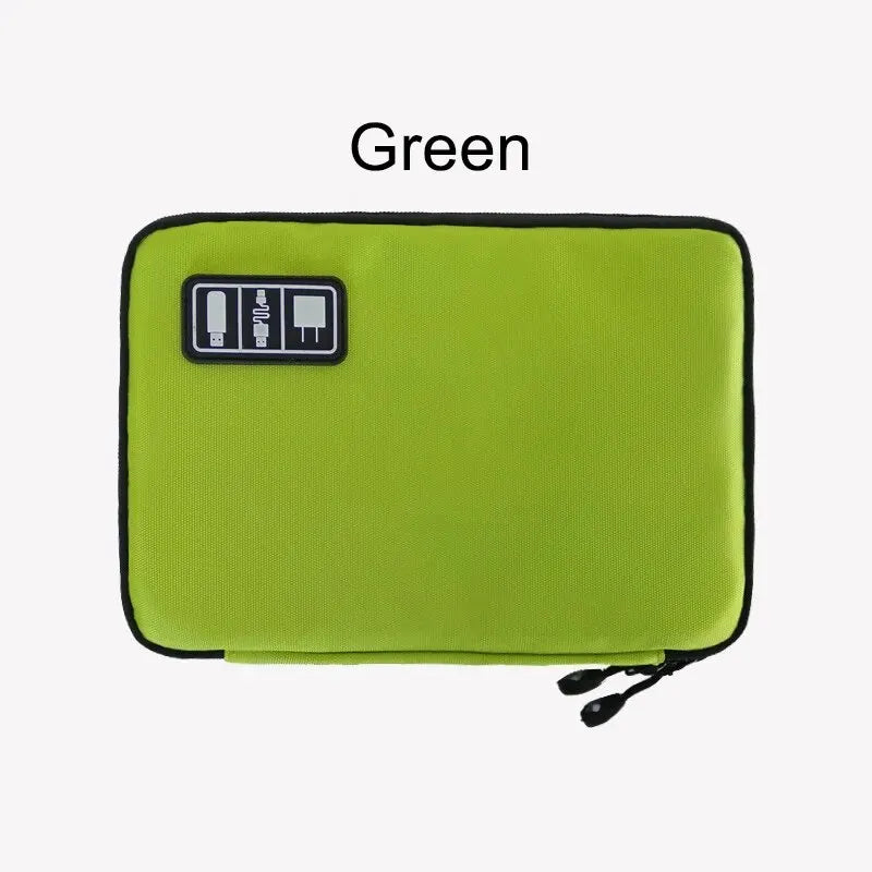 1pc Black Green Storage Bag Electronic Accessory Organizer Portable Usb Data Cable Charger Plug Travel Waterproof Organizer