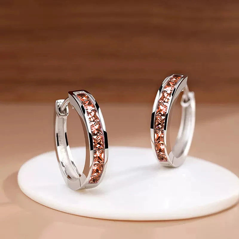 Huitan Classic Design Women Hoop Earrings Full with Princess Square CZ Simple and Elegant Female Accessories Versatile Jewelry