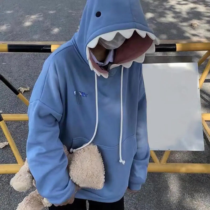 Autumn Winter New Funny Shark Patchwork Hoodies