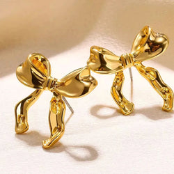 ZAKOL Sweet Gold Color Metal Ribbon Bow Knot Earrings for Women Girls Irregular Bowknot Y2K Ear Accessories