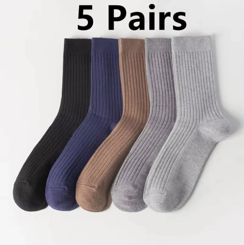 5Pairs Breathable Cotton Sports Stockings Men Bamboo Fiber Autumn and Winter Men Socks Sweat Absorption Deodorant Business Sox