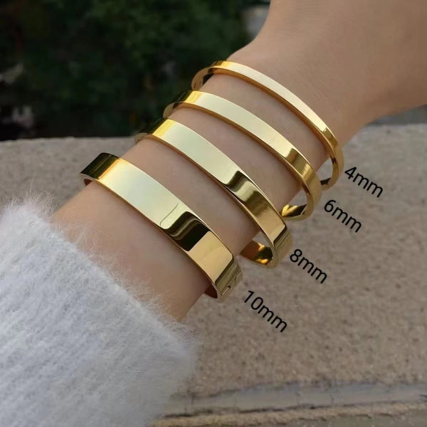 Waterproof Stainless Steel Oval Smooth Bracelet Bangle Women Minimalist 18k Gold Color Charm Jewelry Gifts Wholesale