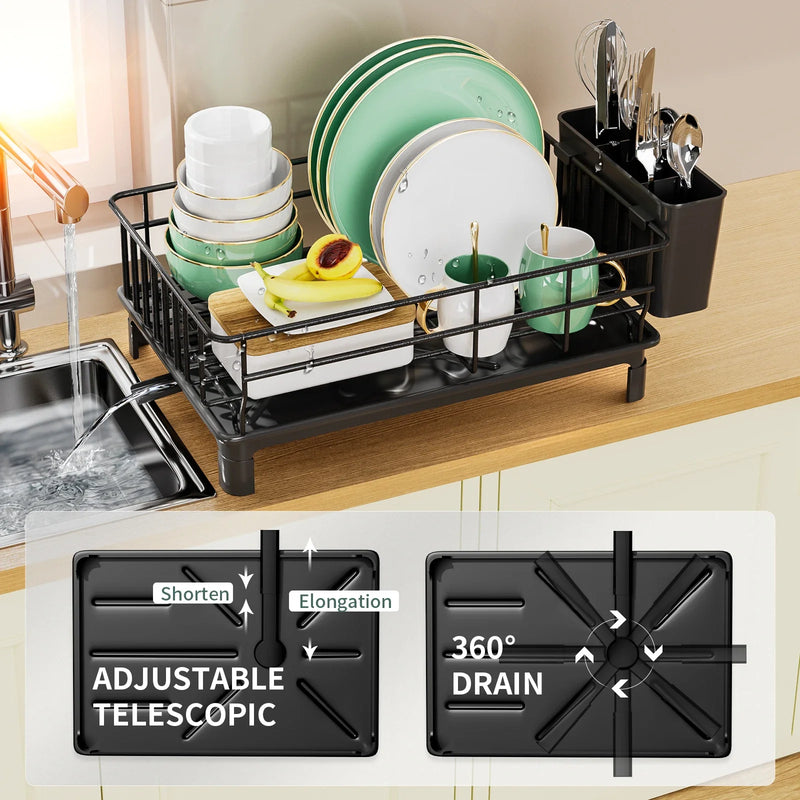 dish draining rack,Cutlery rack with drain tray and drip line,cup holder,cutlery holder,Kitchen countertop storage rack