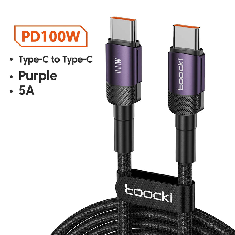 Toocki 100W Type C to USB C Cable PD 3.0 Quick Charge 4.0 Fast Charging Type C to Type C for iPhone 15 Macbook Samsung Xiaomi