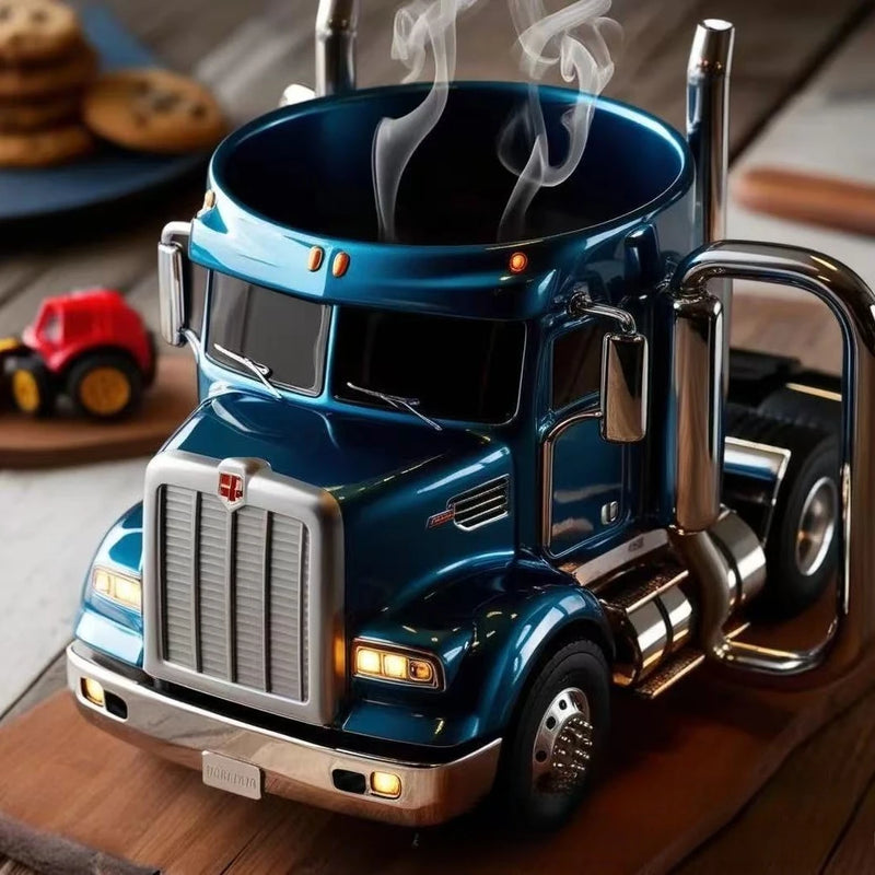 11 Ounces Semi-trailer Truck Shaped Mug Creative Desktop Home Kitchen Handcrafted Water Cups 1pcs Durable Coffee Cup Ornament