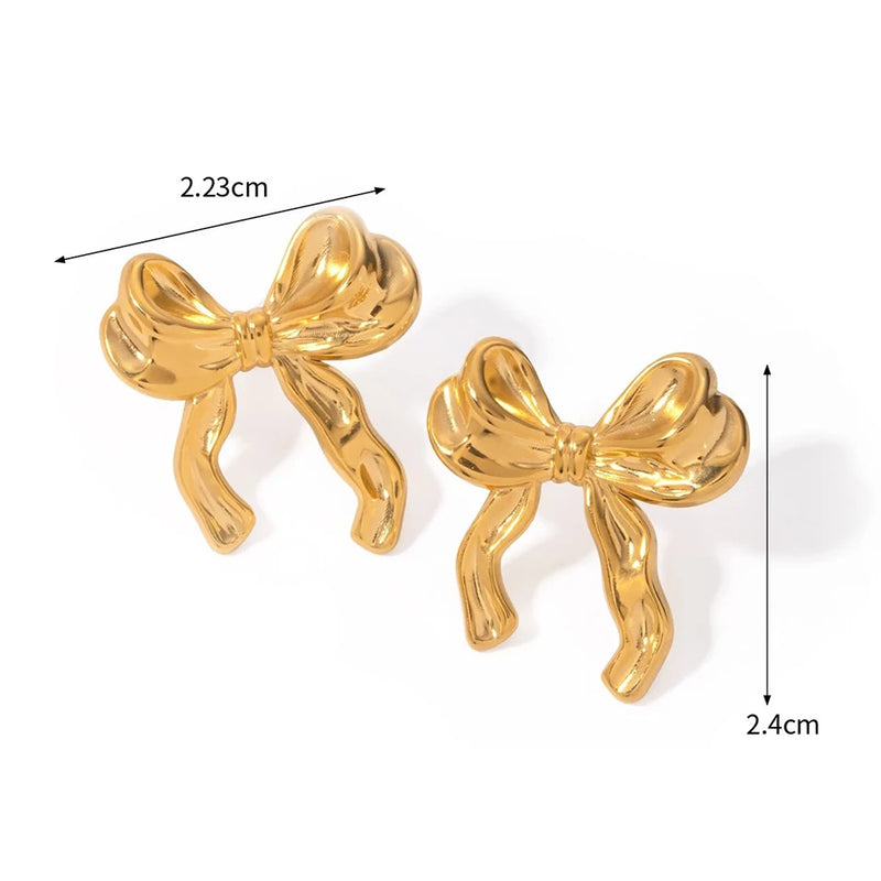 ZAKOL Sweet Gold Color Metal Ribbon Bow Knot Earrings for Women Girls Irregular Bowknot Y2K Ear Accessories