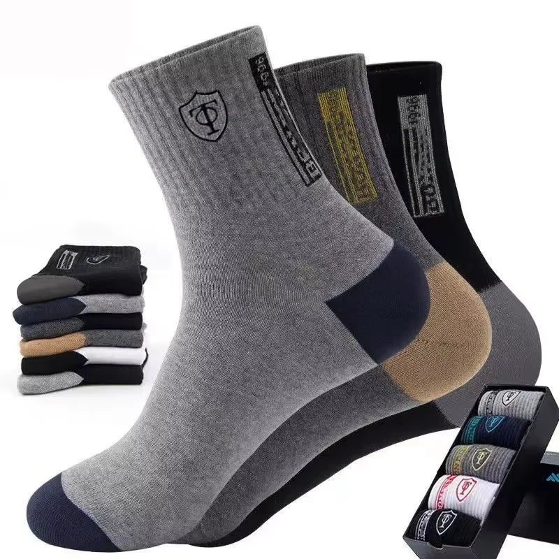 5Pairs Breathable Cotton Sports Stockings Men Bamboo Fiber Autumn and Winter Men Socks Sweat Absorption Deodorant Business Sox