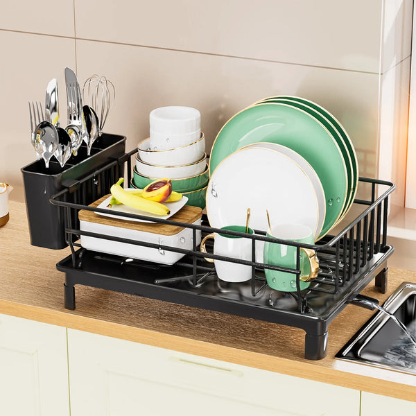 dish draining rack,Cutlery rack with drain tray and drip line,cup holder,cutlery holder,Kitchen countertop storage rack