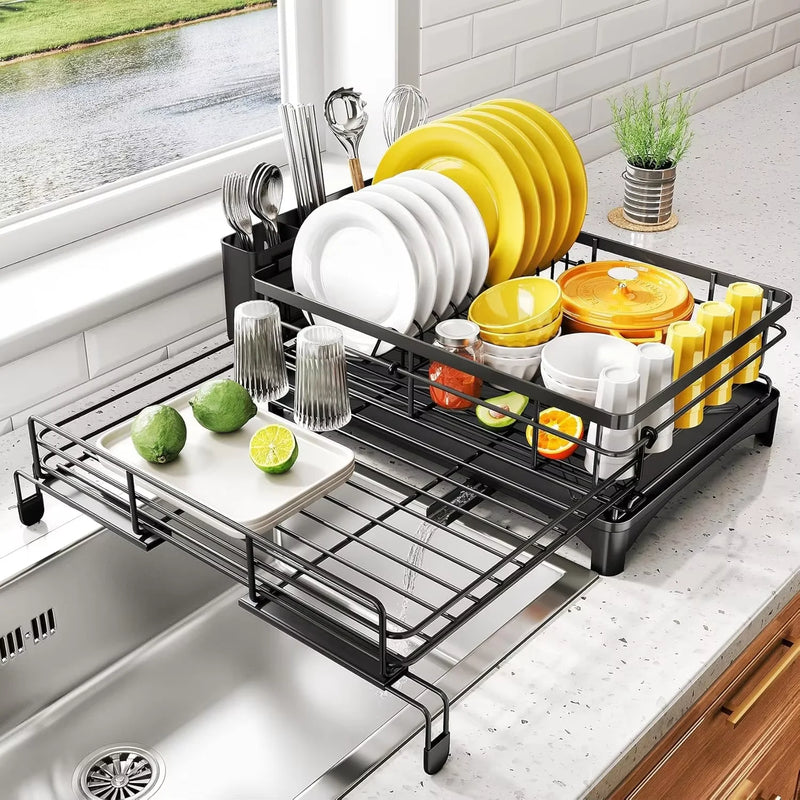 Dish Drying Rack for Kitchen Counter Large Dish Rack with Drainboard Rustproof Dish Drainer with Utensil Holder for Sink