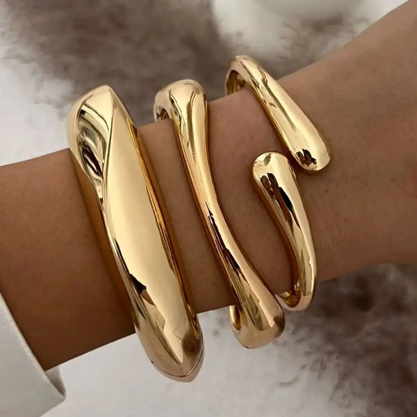 DIEZI 3 Styles Vintage Hip Hop Metal Cuff Bangles Punk Gold Silver Color Geometric Spring Bangles For Women Bracelet Men Jewelry