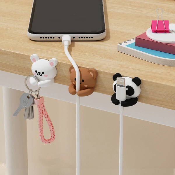 WORTHBUY Cute Desktop Cable Organizer Holder Winder Clips Desk Self-Adhesive Mobile Phone Data Cable Management Wire Cord Holder