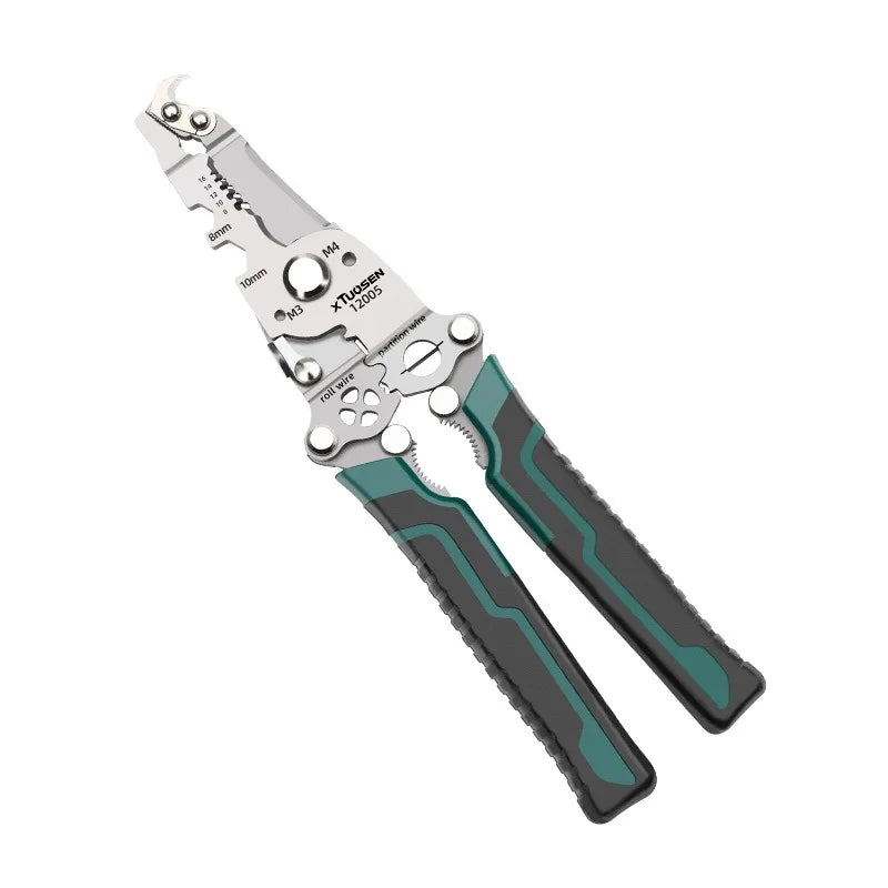 Multi functional foldable electrician specific wire cutting pliers, wiring and pulling pliers, wire splitting and pressing plier